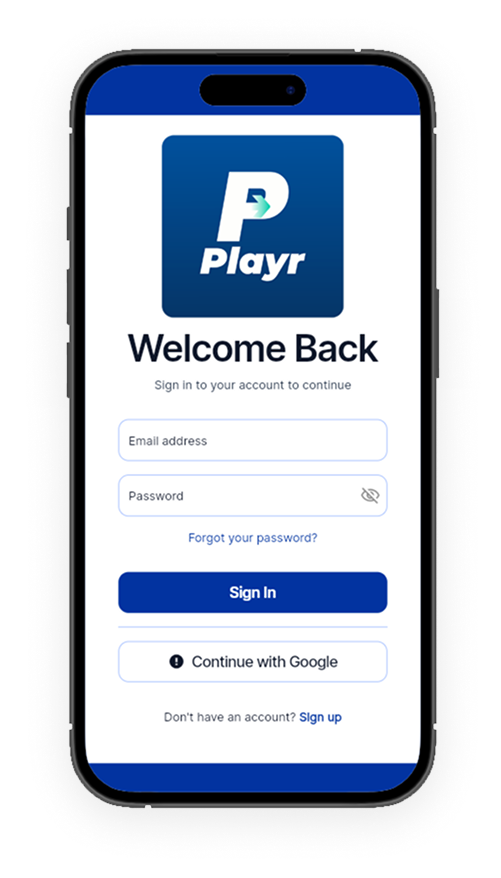 PLAYR Login Screen