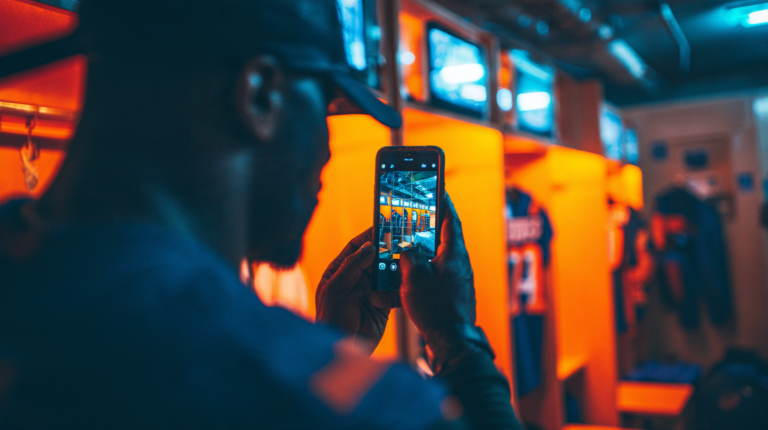 Athlete framing a photo of training gear on a phone